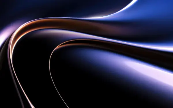 Dark blue and black abstract glossy curves flowing across a 4K Ultra HD PC desktop wallpaper/background.