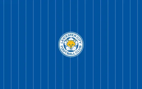 Leicester City F.C. logo centered on a blue pinstripe background, 2K Quad HD PC desktop wallpaper/background.