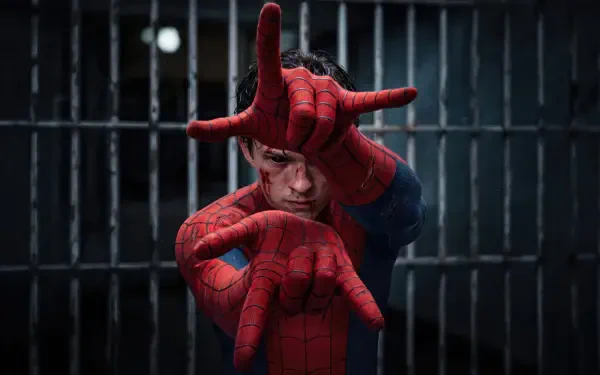 Spider-Man: Brand New Day — red-suited hero firing a web toward the viewer against a dark, barred background. 4K Ultra HD PC desktop wallpaper.