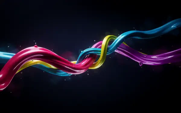 4K Ultra HD PC desktop wallpaper — fluid abstract colorful ribbons twisting in a wave across a dark background.