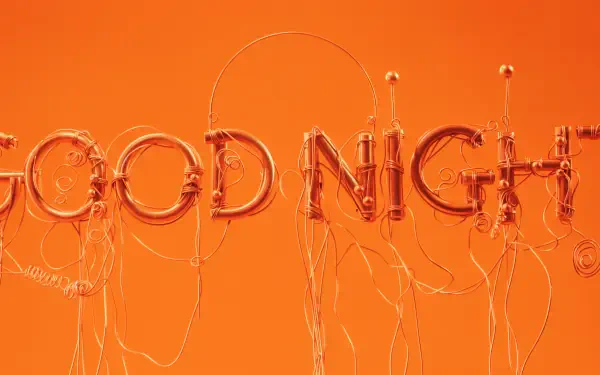 4K Ultra HD PC desktop wallpaper showing balloon lettering sign reading GOOD NIGHT in glossy orange against an orange background with dangling string details.