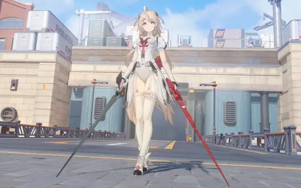 Zenless Zone Zero anime girl wielding a sword in a futuristic city, 4K Ultra HD PC desktop wallpaper and background.