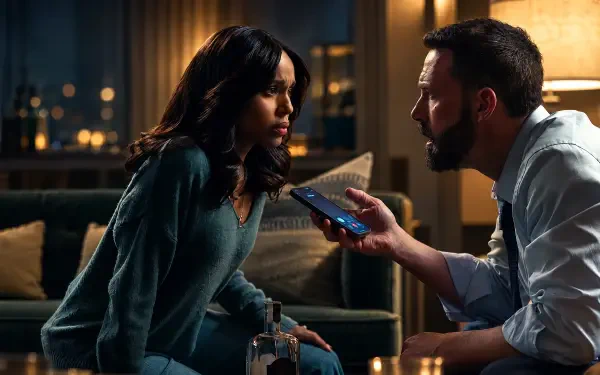 Kerry Washington and Ben Affleck in a dramatic scene from Animals (2026), featured in a 4K Ultra HD PC desktop wallpaper and background.