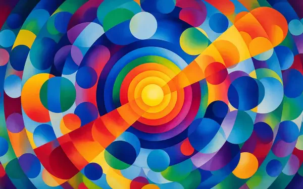 Colorful abstract circles radiate in vibrant concentric layers, creating a 4K Ultra HD PC desktop wallpaper and background.