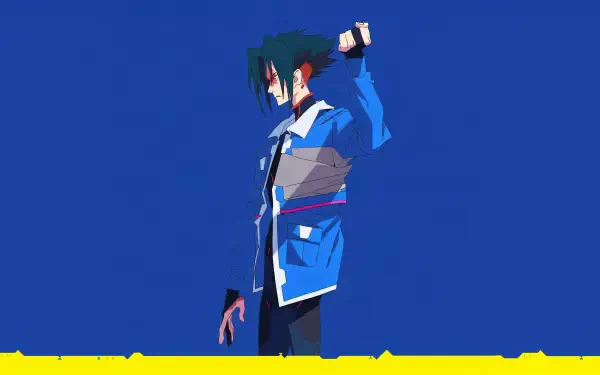 Cyberpunk: Edgerunners 2 anime character against a vivid blue backdrop, 4K Ultra HD PC desktop wallpaper and background.