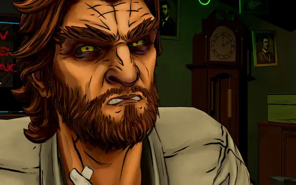 Bearded Bigby Wolf from The Wolf Among Us Remastered in a moody HD PC desktop wallpaper