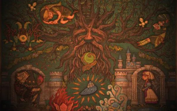 The Legend of Zelda: Ocarina of Time (2026) 2K QHD PC desktop wallpaper featuring a pixel-art Deku Tree and forest scene.