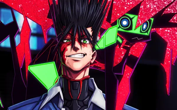 5K Ultra HD Cyberpunk: Edgerunners 2 desktop wallpaper featuring D and Capri in vivid anime cyberpunk art with neon-red shards and glowing green tech.