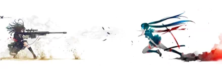 Anime-style original HD desktop wallpaper depicting a dynamic scene with a character in motion against a minimalistic white background.