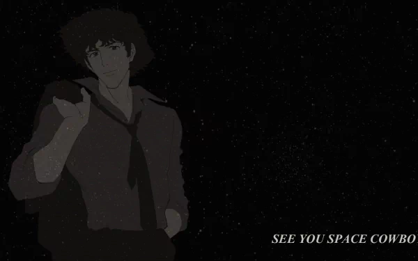 HD PC desktop wallpaper featuring an anime-style character from Cowboy Bebop set against a starry space background with the text SEE YOU SPACE COWBOY.