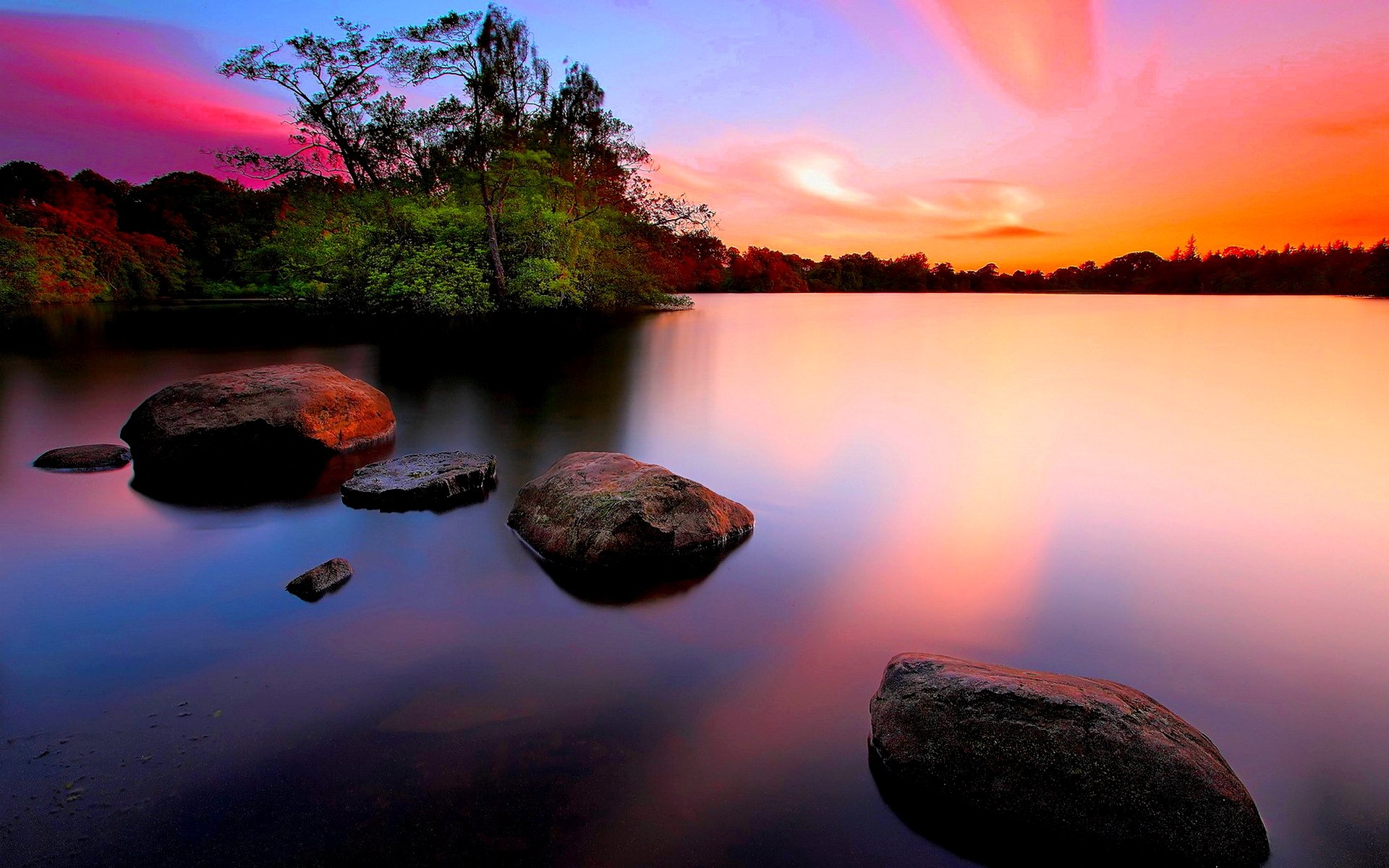 Download Sky Sunset Tree Water Colorful Nature Scenic HD Wallpaper