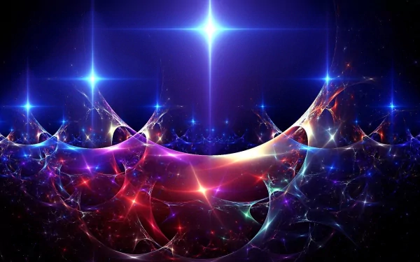 This is an HD wallpaper featuring an abstract design with vibrant, cool colors and star-like patterns.
