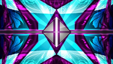 Abstract HD desktop wallpaper featuring vibrant purple and blue geometric light patterns creating a symmetrical, visually striking background.