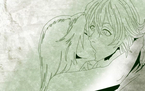 HD anime wallpaper featuring Kisuke Urahara and Yoruichi Shihôin from Bleach in an intimate, close-up embrace.