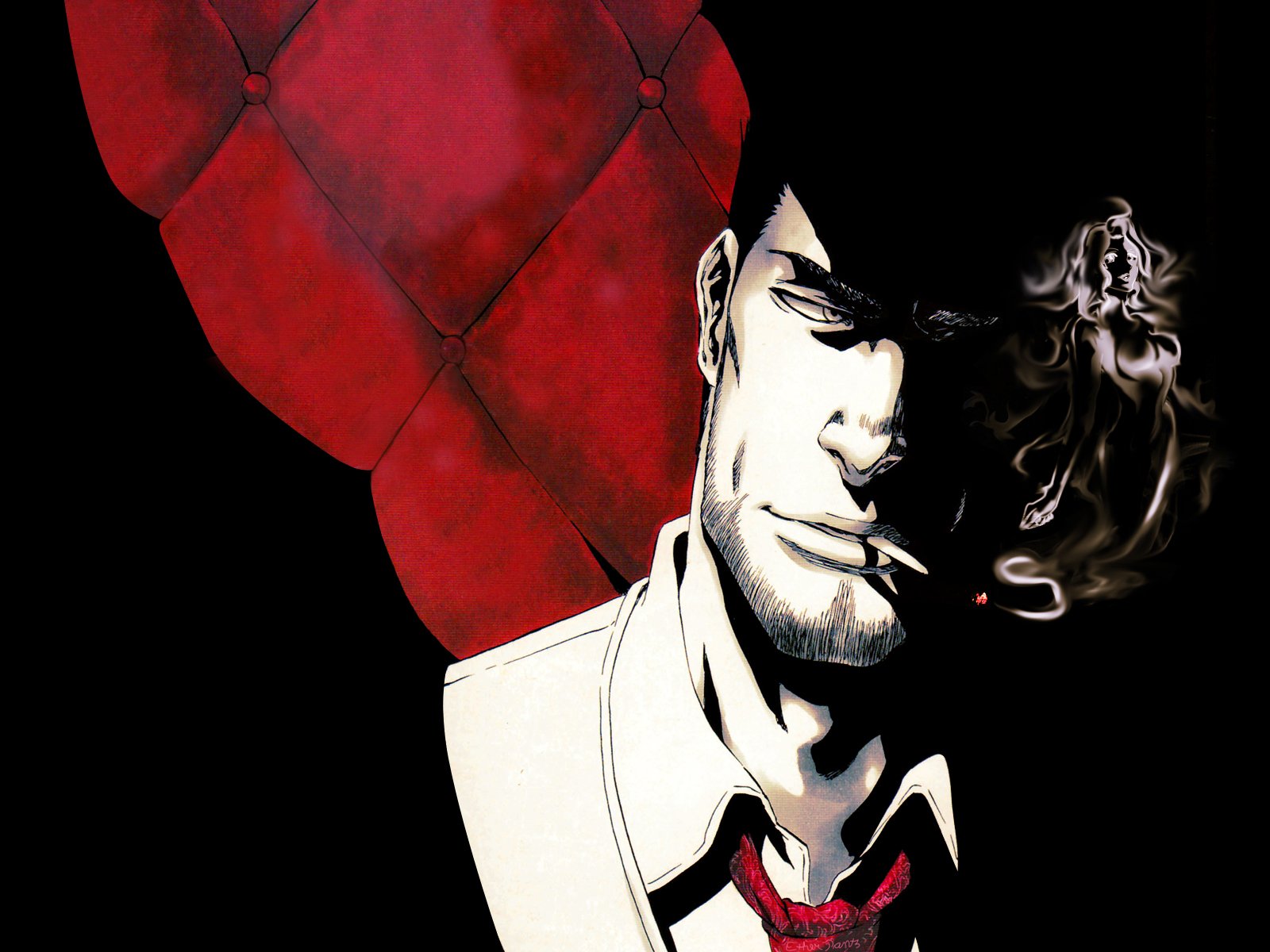 HD wallpaper featuring Isshin Kurosaki from the anime Bleach, showcasing a dramatic close-up of him with a smoky backdrop and vivid colors.