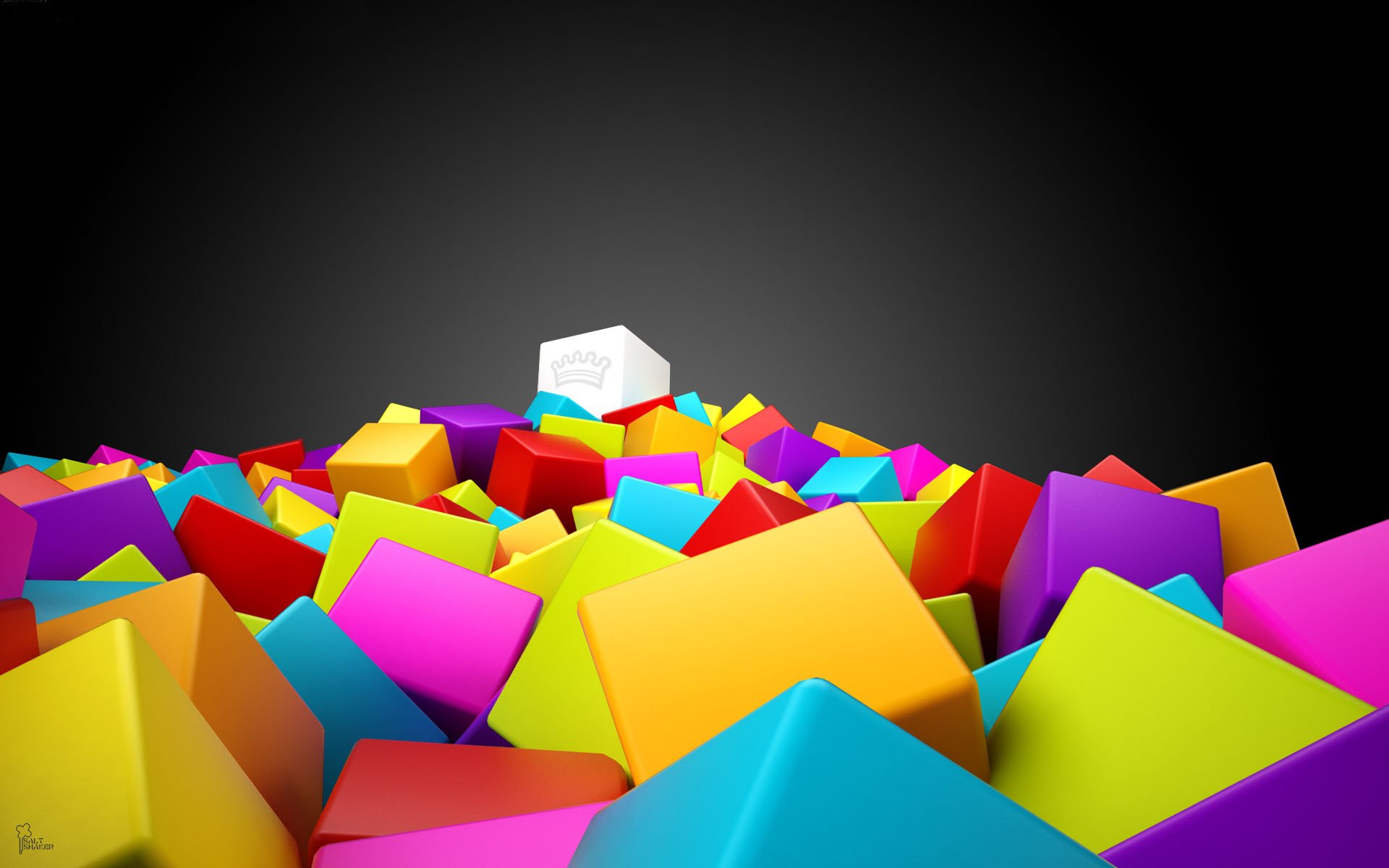 HD PC desktop wallpaper and background: abstract field of colorful 3D cubes in vivid neon hues against a dark gradient.