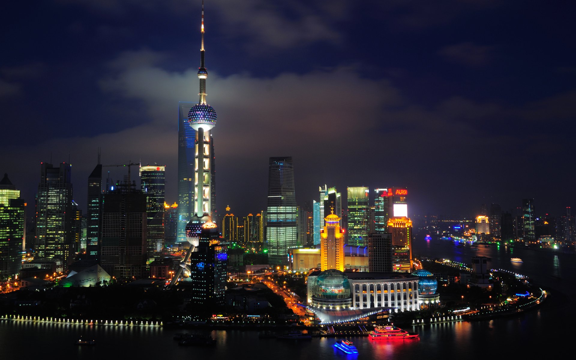 Download Oriental Pearl Tower Night City Shanghai China Man Made HD Wallpaper