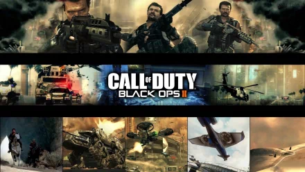 HD PC desktop wallpaper featuring action scenes and soldiers from the video game Call of Duty: Black Ops II.