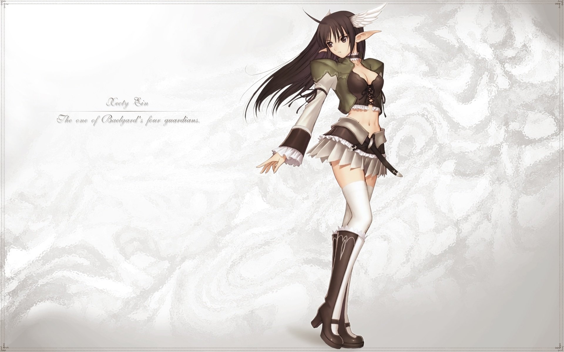HD PC desktop wallpaper featuring an anime-style character from Shining Tears X Wind, dressed in a detailed outfit with a neutral, light-toned background.