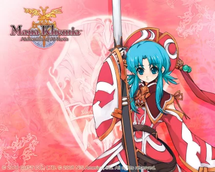 HD PC desktop wallpaper featuring a character from the video game Mana Khemia, showcasing vibrant colors and detailed anime-style artwork.