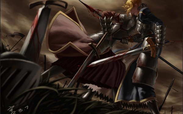 Anime Fate/Zero Fate Series Fate/Stay Night Saber Weapon Sword Spear Blood Grass HD Wallpaper | Background Image
