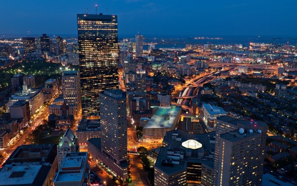 Man Made Boston Cities United States USA Massachusetts Town Cityscape Night Light HD Wallpaper | Background Image