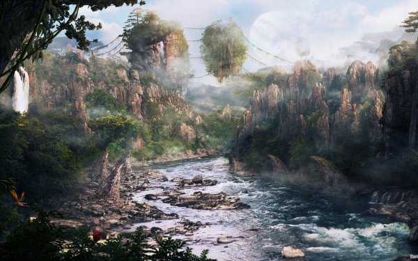 Movie Avatar Landscape Surreal River Floating Island Water Nature HD Wallpaper | Background Image