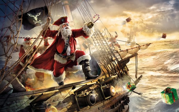 Holiday Christmas Ship Pirate Funny Santa Eye Patch HD Wallpaper | Background Image