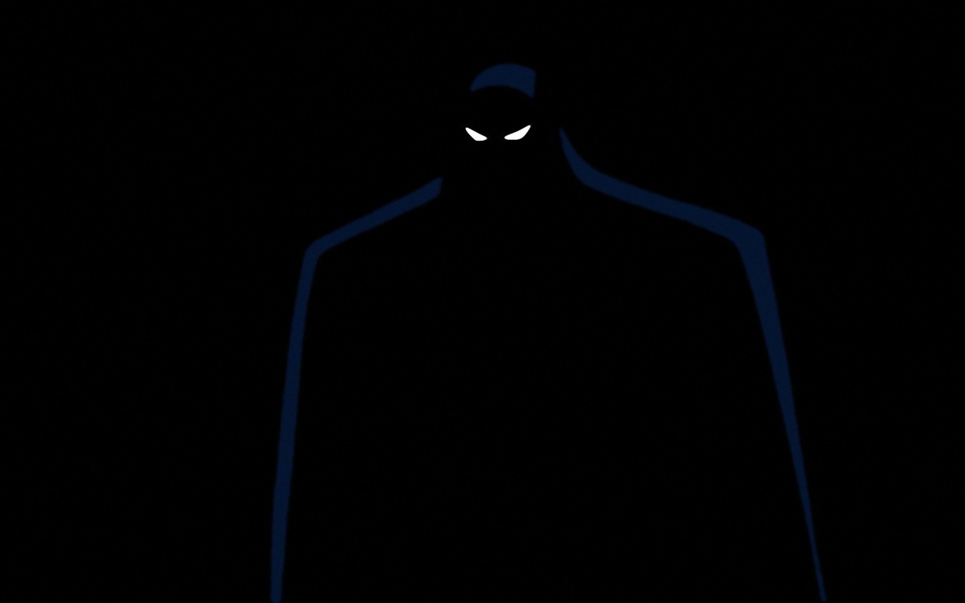 Dark silhouette of Batman with glowing eyes from Batman: The Animated Series, designed as an HD PC desktop wallpaper background.