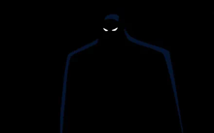 Dark silhouette of Batman with glowing eyes from Batman: The Animated Series, designed as an HD PC desktop wallpaper background.