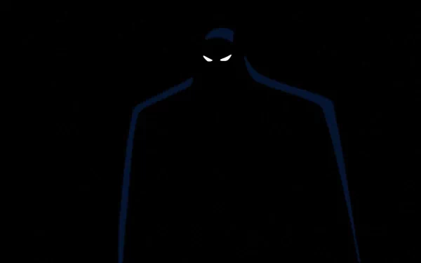 Dark silhouette of Batman with glowing eyes from Batman: The Animated Series, designed as an HD PC desktop wallpaper background.