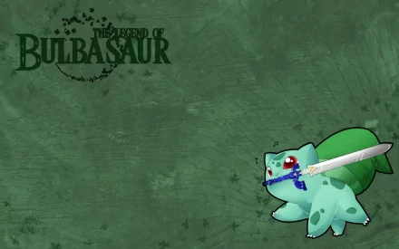 HD desktop wallpaper featuring a crossover image of Bulbasaur from Pokémon dressed as Link from The Legend of Zelda, against a green background with the text The Legend of Bulbasaur.