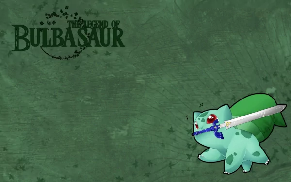 HD desktop wallpaper featuring a crossover image of Bulbasaur from Pokémon dressed as Link from The Legend of Zelda, against a green background with the text The Legend of Bulbasaur.