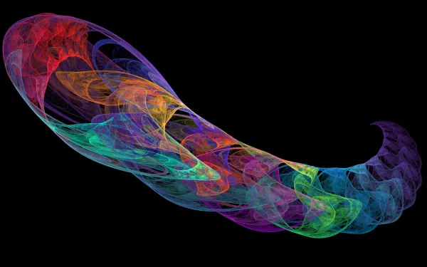 Abstract fractal artwork featuring vibrant colors in a psychedelic, trippy design against a black background. This HD image makes a striking desktop wallpaper.