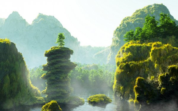Artístico Paisaje 3D Bosque Verde Fondo de pantalla HD | Fondo de Escritorio