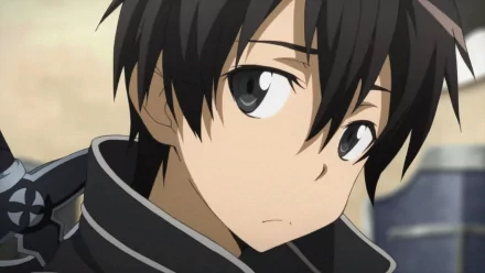 HD wallpaper featuring Kirito from Sword Art Online, showcasing his signature black attire and contemplative expression in a vibrant anime style.
