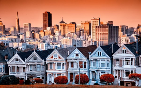 Man Made City Cities Building Skyscraper Cityscape Architecture San Francisco Sunrise The Painted Ladies HD Wallpaper | Background Image