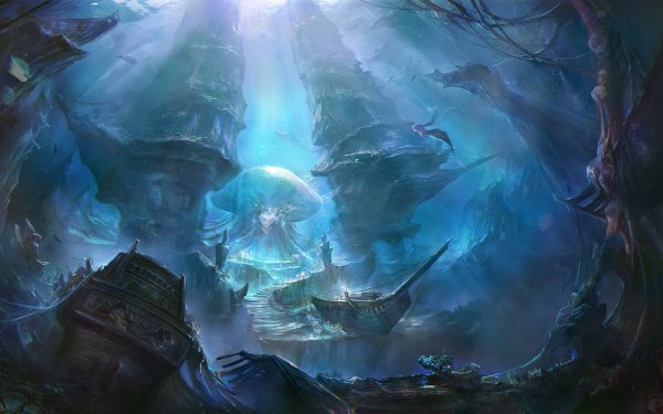 Fantasía Sirena Rong Rong Submarina Esqueleto Ruina Pez Fondo de pantalla HD | Fondo de Escritorio