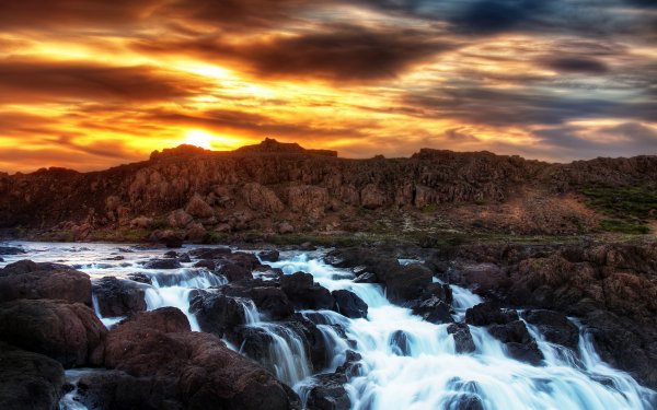 Earth Waterfall Waterfalls Landscape Mountain Scenic River Sunset Sunrise Sky Cloud HDR HD Wallpaper | Background Image