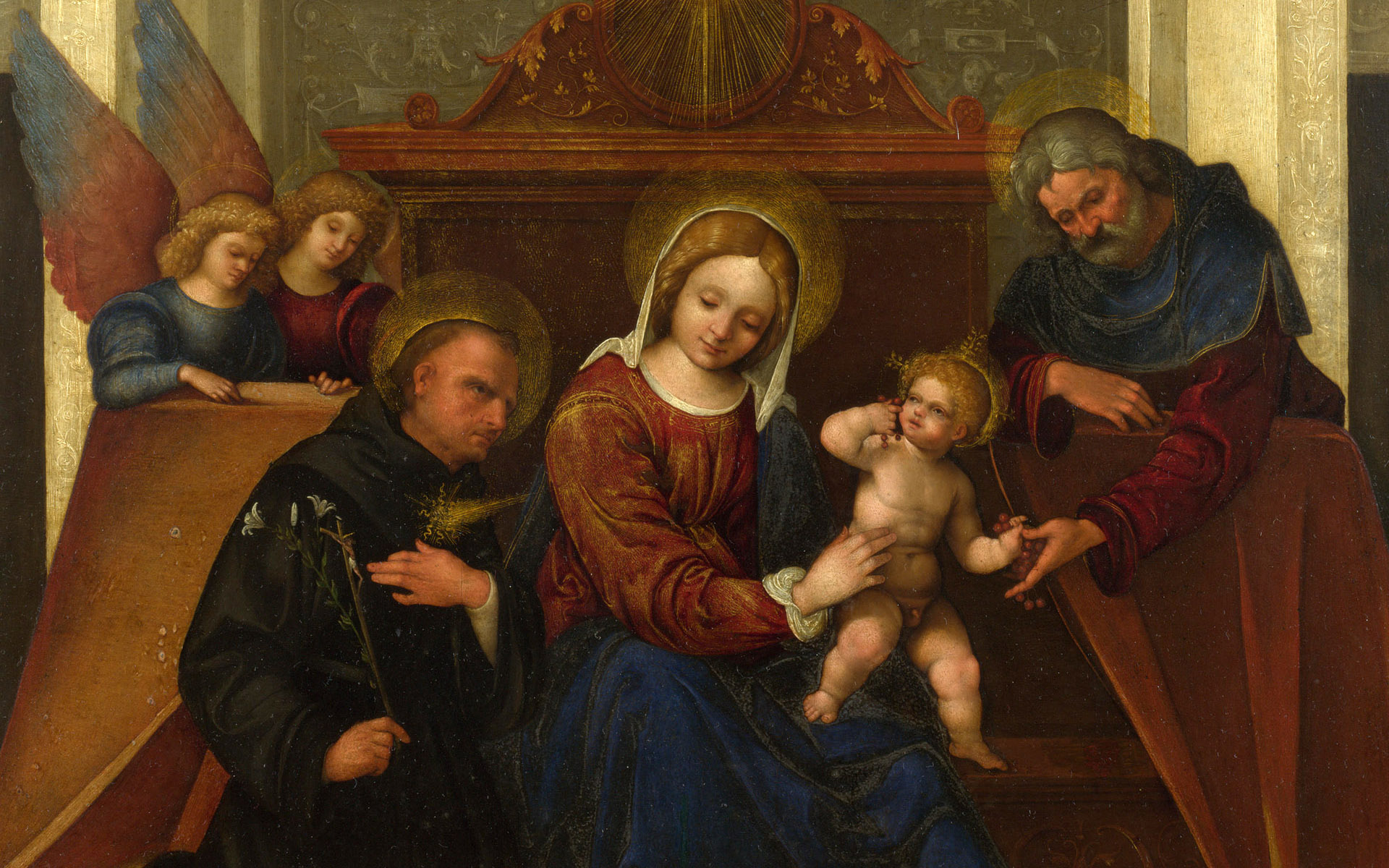 The Holy Family with Saint Nicholas of Tolentino by Ludovico Mazzolino