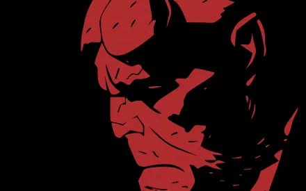 HD desktop wallpaper of Hellboy from the 2004 movie Hellboy. The image features a stylized, dark and red-toned depiction of Hellboy's face.