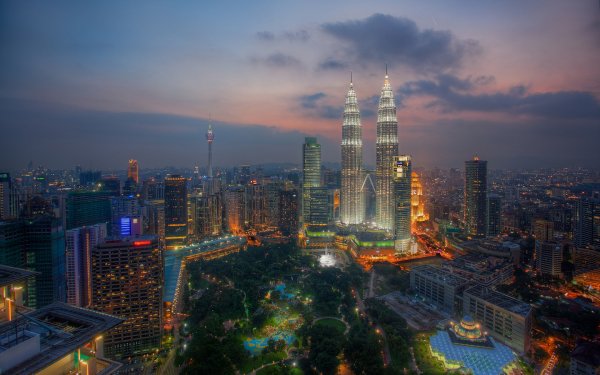 Man Made Kuala Lumpur Cities Malaysia Cityscape Light Night Architecture Building Skyscraper Petronas Towers HD Wallpaper | Background Image