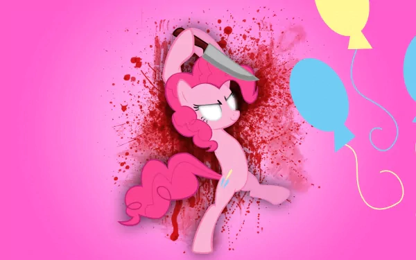 A vibrant HD desktop wallpaper featuring Pinkie Pie from *My Little Pony: Friendship Is Magic*, playfully depicted with balloons against a striking pink background.