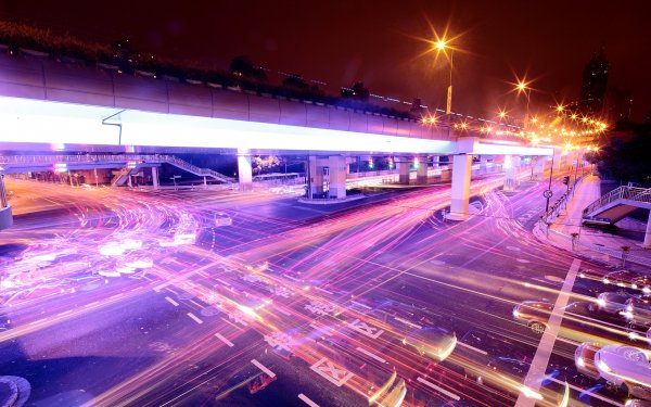 Photography Time-lapse Street Road Light Night Traffic Car Bridge HDR HD Wallpaper | Background Image