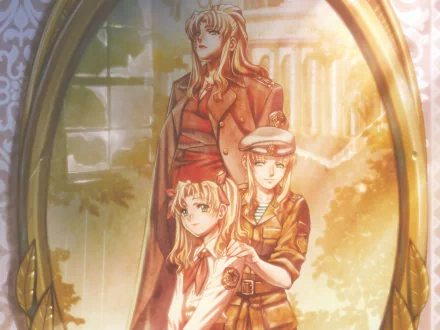 Anime-style HD PC desktop wallpaper featuring characters from Black Lagoon in a warm, detailed scene with golden lighting.