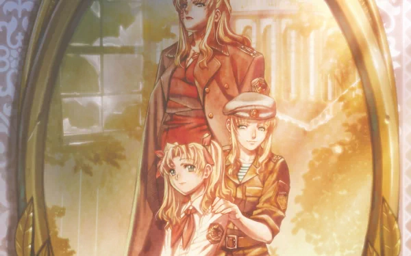 Anime-style HD PC desktop wallpaper featuring characters from Black Lagoon in a warm, detailed scene with golden lighting.