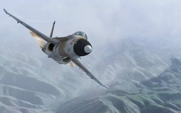HD desktop wallpaper featuring a McDonnell Douglas F/A-18 Hornet military jet soaring over mountainous terrain.