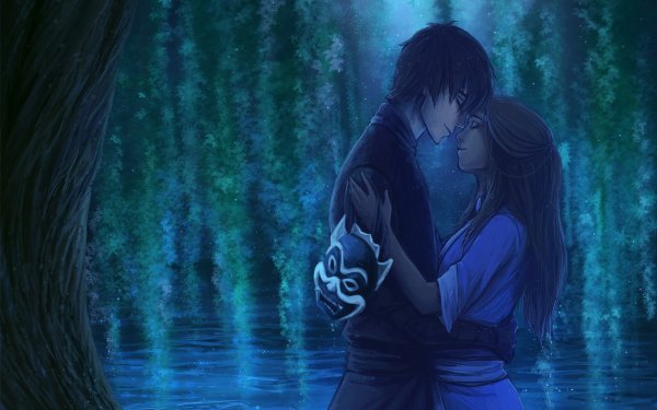 Anime Avatar: The Last Airbender Avatar (Anime) Blue Love The Last Airbender Zuko Katara Mask Black Hair Brown Hair Water Hug Night HD Wallpaper | Background Image