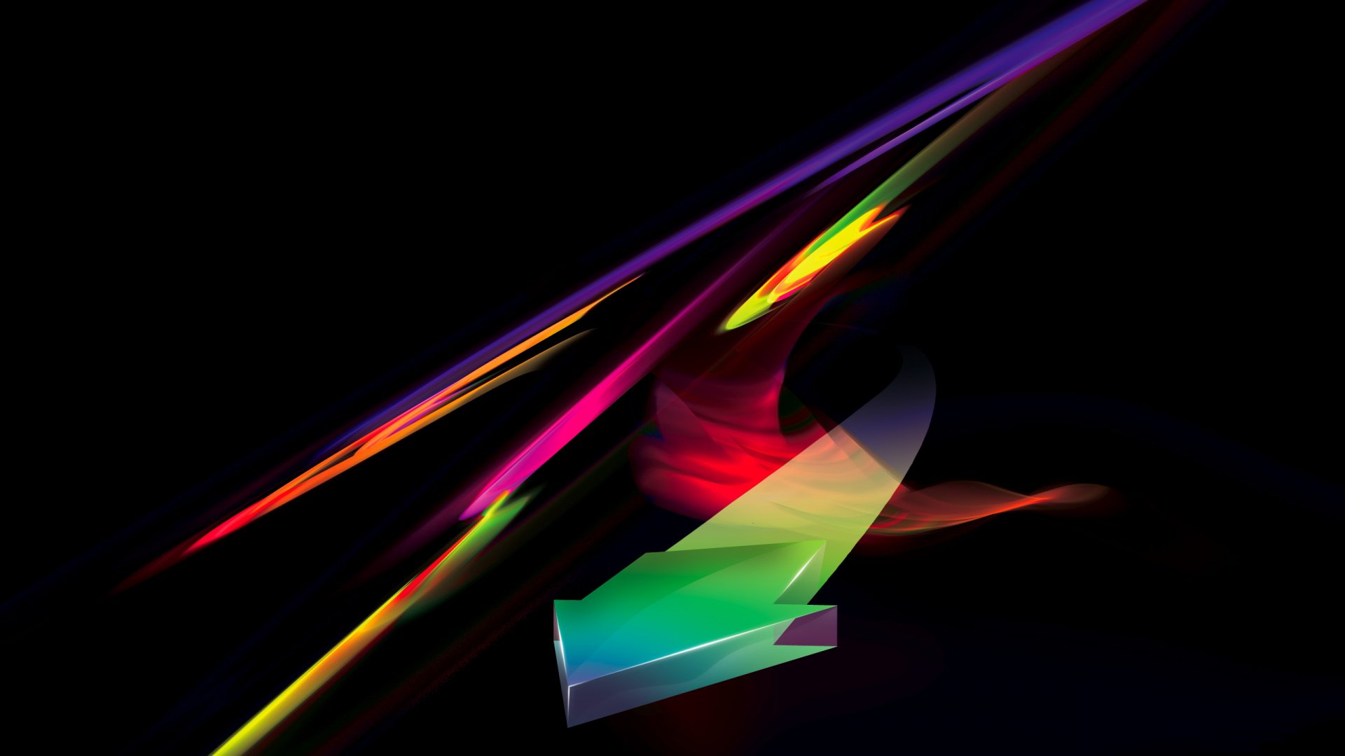 HD abstract desktop wallpaper featuring vibrant, cool-toned streaks of light against a dark background, creating a dynamic and modern digital art composition.