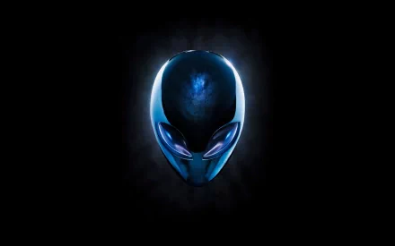 Dark background with a glowing blue Alienware alien head logo, designed as a high-definition technology-themed PC desktop wallpaper.